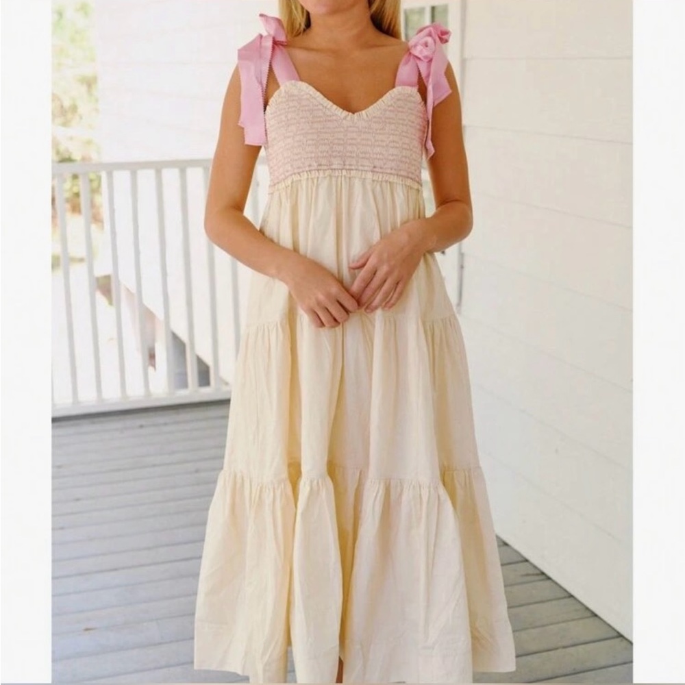 Cream Dress with Pink Bow Straps